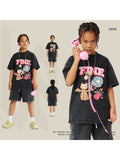 Kids' Short Sleeve Washed T-Shirt With A Skull Pattern