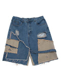 Casual Patched Ripped Denim Shorts