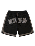 Retro Gothic Letter Embroidery Stitching Sports Shorts