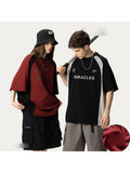 Letter Print Contrast Color Washed T-Shirt