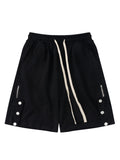 Casual Side Zippered Breasted Solid Color Buttoned Drawstring Shorts