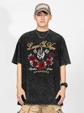 Retro Flame Rose Print Wash T-Shirt