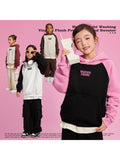 Retro Contrast Color Embroidery Letter Print Kids Hoodies