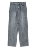 Retro Splicing Washed Wide-Legged Jeans