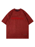 Suede Lettered Embroidered Print T-Shirt