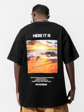 Loose-Fitting Sunset Beach Print T-Shirt