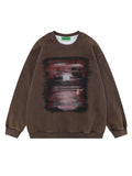 Loose-Fitting Blur Print Crewneck Sweatshirt Hoodie