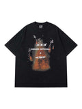 Retro Letter Flame Print Washed T-Shirt