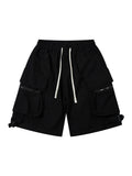 Retro Pocket Zipper Drawstring Cargo Shorts