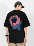 Letter Print Contrast Color Washed T-Shirt