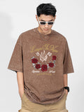 Retro Flame Rose Print Wash T-Shirt