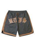 Retro Gothic Letter Embroidery Stitching Sports Shorts