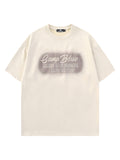 Retro Lettered Embroidered Print Suede T-Shirt