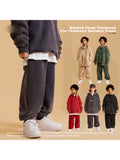 Loose-Fitting Washed Solid Color Kids Pants