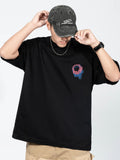 Letter Print Contrast Color Washed T-Shirt