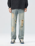 Retro Ripped Patched Jeans