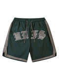 Retro Gothic Letter Embroidery Stitching Sports Shorts