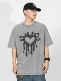 Retro Washed Cotton Foam Heart T-Shirt