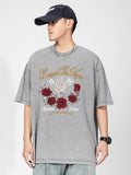 Retro Flame Rose Print Wash T-Shirt