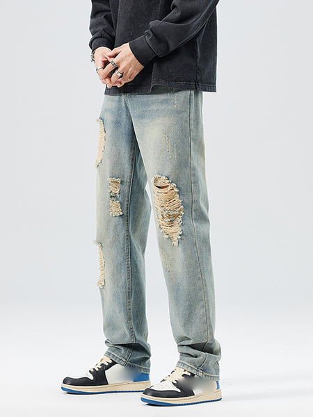 Retro Ripped Patched Jeans – OEYES