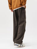 Solid Color Pleated Paratrooper Cargo Pants