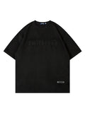 Suede Lettered Embroidered Print T-Shirt