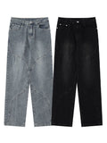 Retro Splicing Washed Wide-Legged Jeans