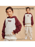 Retro Contrast Color Embroidery Letter Print Kids Hoodies