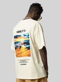 Loose-Fitting Sunset Beach Print T-Shirt