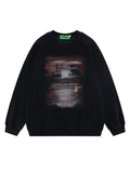 Loose-Fitting Blur Print Crewneck Sweatshirt Hoodie