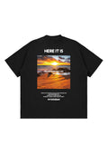 Loose-Fitting Sunset Beach Print T-Shirt