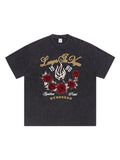 Retro Flame Rose Print Wash T-Shirt