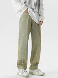 Retro Solid Color Straight-Leg Jeans