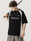 Letter Print Contrast Color Washed T-Shirt