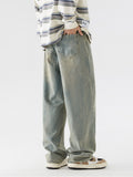 Retro Solid Color Straight-Leg Jeans