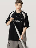 Letter Print Contrast Color Washed T-Shirt