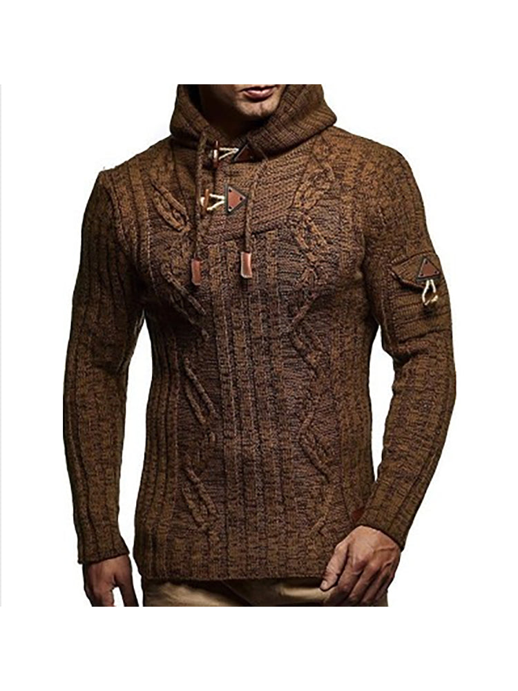 Men'S Knit Hooded Button Sweater