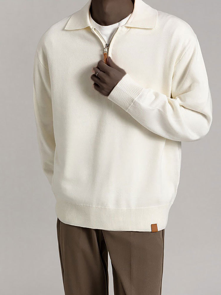 Solid Colour Knitted Polo Sweater