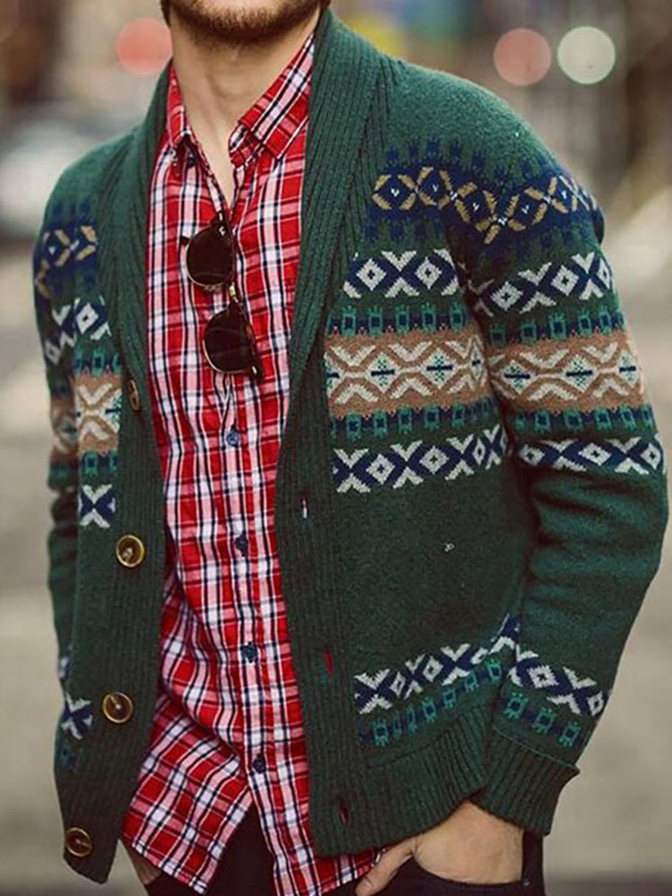 Cardigan Lapel Jacquard Sweater