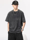 Washed Slouchy Shoulder Shape Back Embossed Fit Tees