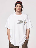 Men'S Flowy Cotton T-Shirts With Rabbit Embroidery