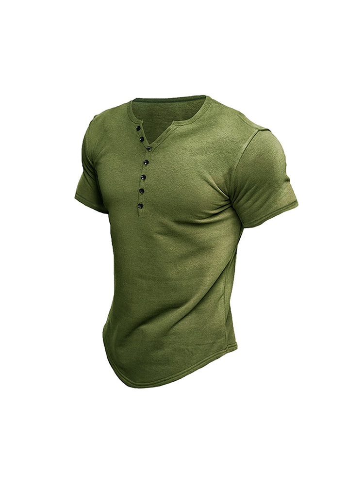 Men'S Solid Color T-Shirts With Button Closure