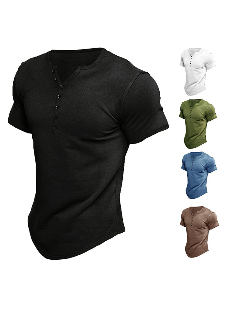 Men'S Solid Color T-Shirts With Button Closure