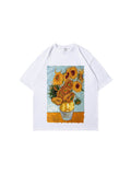 Men'S Loose T-Shirts With An Oil Sunflower Print