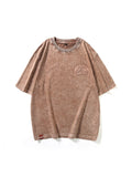 Washed Slouchy Shoulder Shape Back Embossed Fit Tees