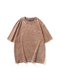 Washed Slouchy Shoulder Shape Back Embossed Fit Tees