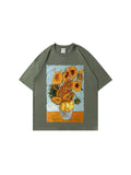 Men'S Loose T-Shirts With An Oil Sunflower Print