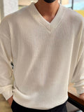 Men'S Knitted V-Neck Solid Color Jumper