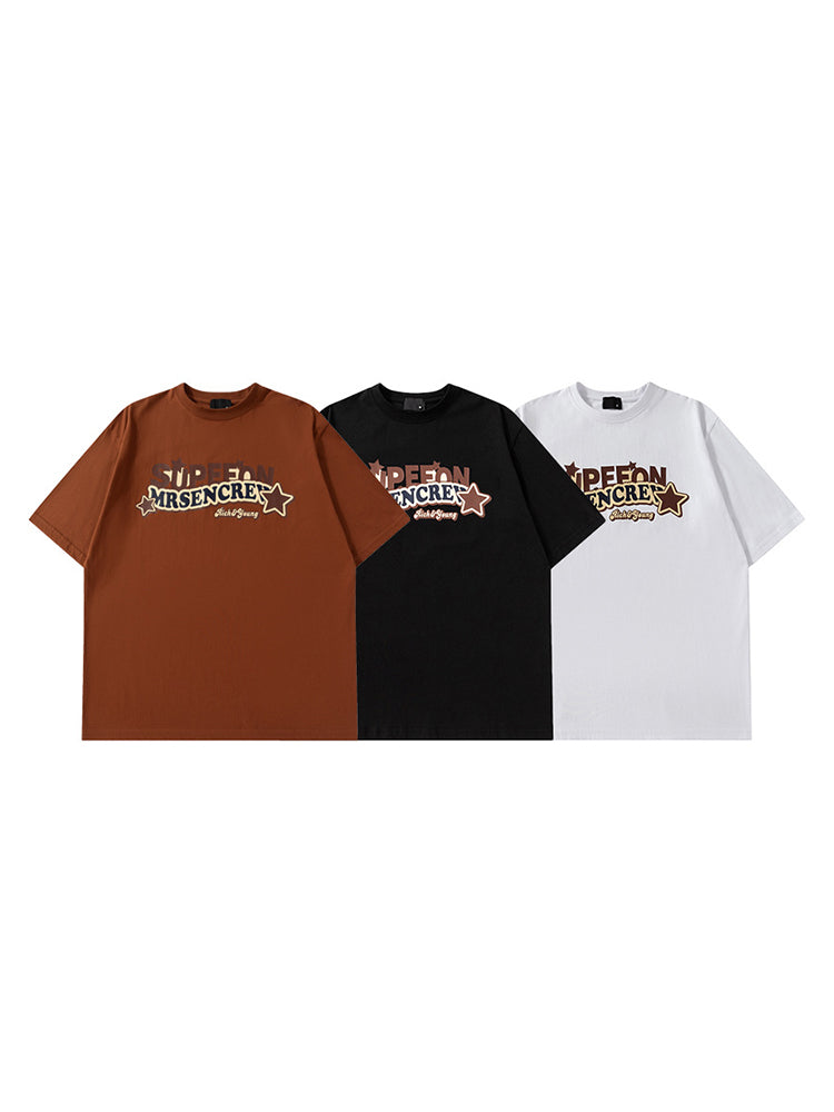 Men'S Loose Tees With Chest Letter Print