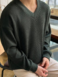 Men'S Knitted V-Neck Solid Color Jumper